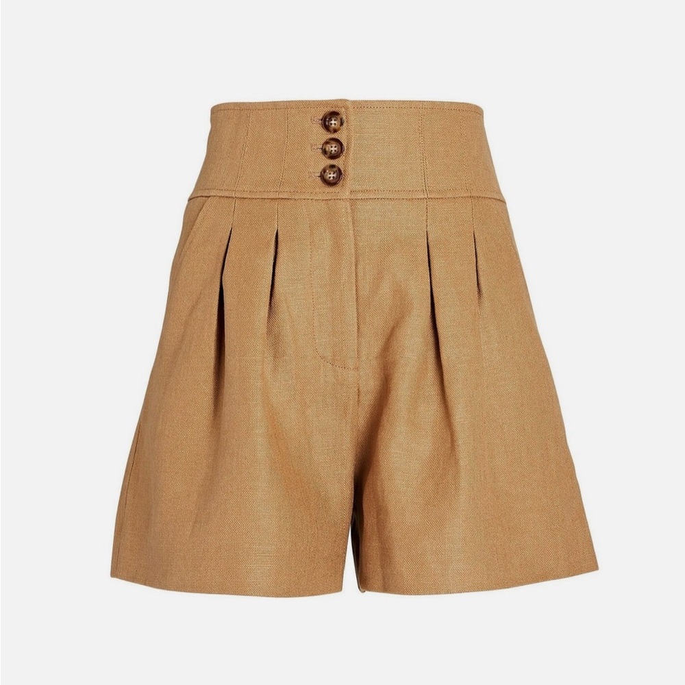 Veronica Beard Tan High Waist Shorts with Pleated Design